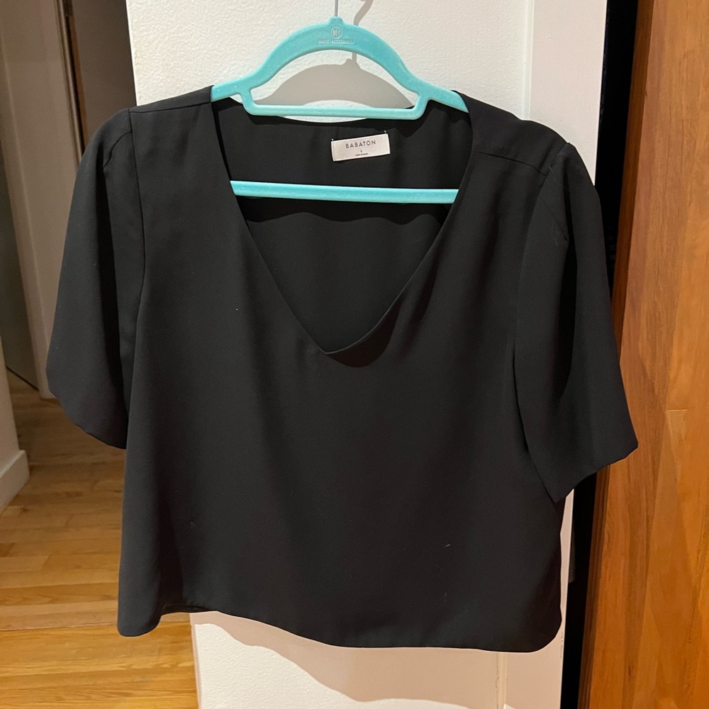 Babaton Black Boxy Crop Blouse